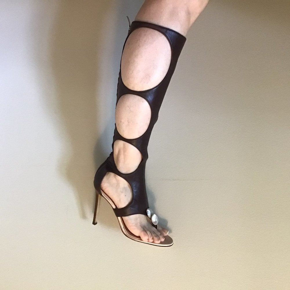 Sergio Rossi Gladiator sandal boot - leather, pink silk, real shell SIZE USA 6.5